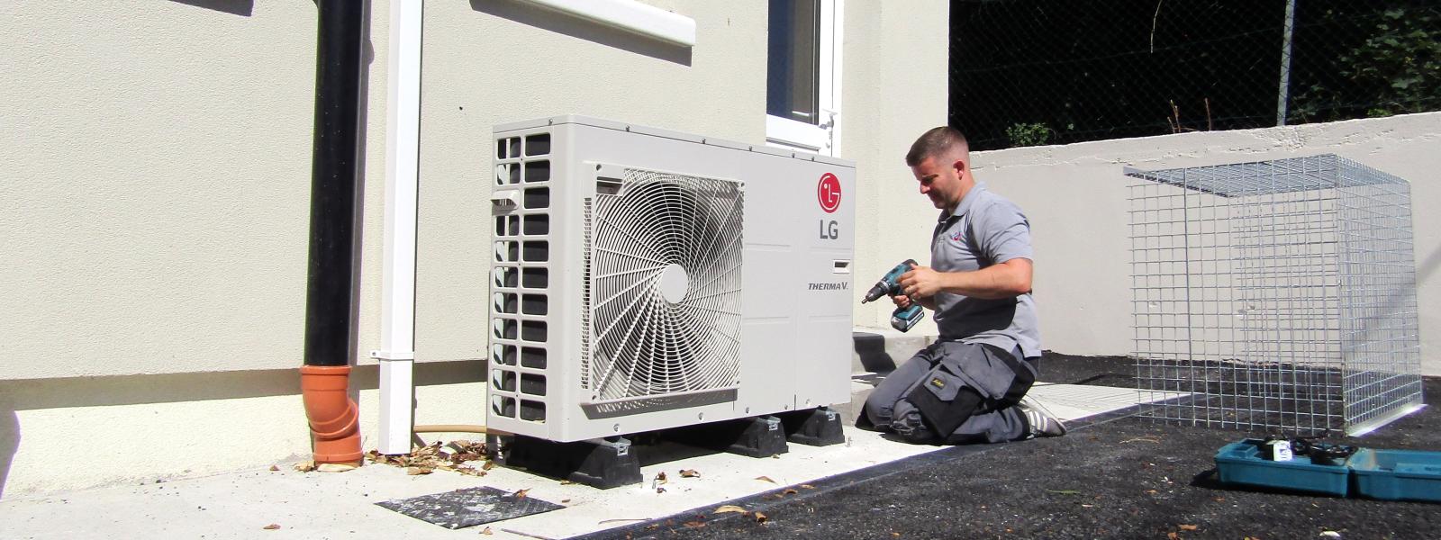 Heat pump installer at work