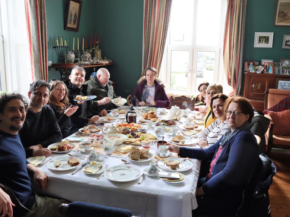 <p>Pictured in the historic Kylemore House during the visit to Kylemore Farmhouse Cheese, Loughrea are members of the ATU-led Erasmus+ SCOOK Project with some of the European partners. L to R: Dr Francesco Noci, Dr Aleksandar Trajkov, Christelle Leroy, Dr Kliment Naumov, Eamonn Hoult, Dr Sarah Berthaud, Laëtitia Bertaux, Dr Elena Joshevska, Dr Gordana Dimitrovska, Marie-Alin Martin.</p>
