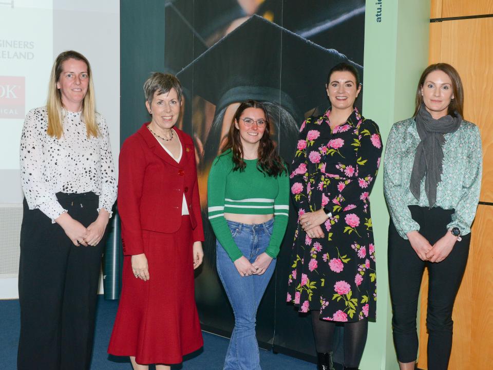 <p><br />
 L to R: Iseult Mangan, Regional Project Coordinator, Teen-Turn, Dr Orla Flynn, President of ATU; Ella Hasty, first year Engineering (general) student, TRANE Technologies STEM Career Pathway Scholarship recipient; Gail Quinn, HR Leader and Isobel Foyle, HR Business Partner, Trane Technologies.  </p>
