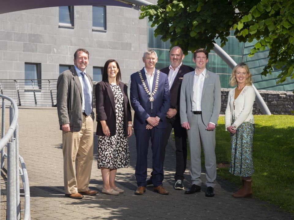 <p> (L-R) at the accreditation presentation at ATU Galway are: Dr Paul O’Dowd, Head of Manufacturing Engineering Apprenticeship in ATU Galway, the Coordinating Academic Partner in the Consortium; Lisa Preston, ATU Galway B Eng Graduate and Manufacturing Engineer at MSA Safety; Shane Newell, ATU School of Engineering and Chair of Engineers Ireland’s West region; Barry Comerford, Advisory Board Member, Freudenberg Medical and Chair of the Consortium; Richard Manton, Registrar, Engineers Ireland and Ann O’Connell, Head of Funded Projects in Medtech & Engineering, Ibec. .</p>
